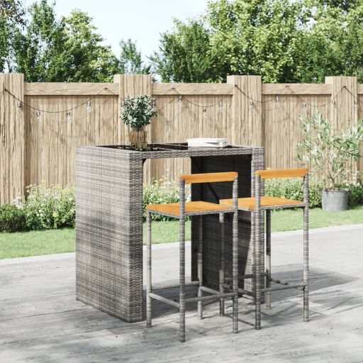 vidaXL Barhocker 2 Stk. Schwarz Poly Rattan und Massivholz Akazie