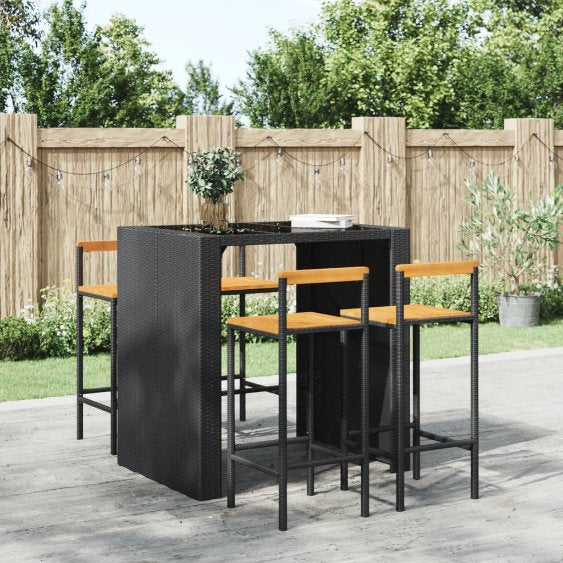 vidaXL Barhocker 2 Stk. Schwarz Poly Rattan und Massivholz Akazie