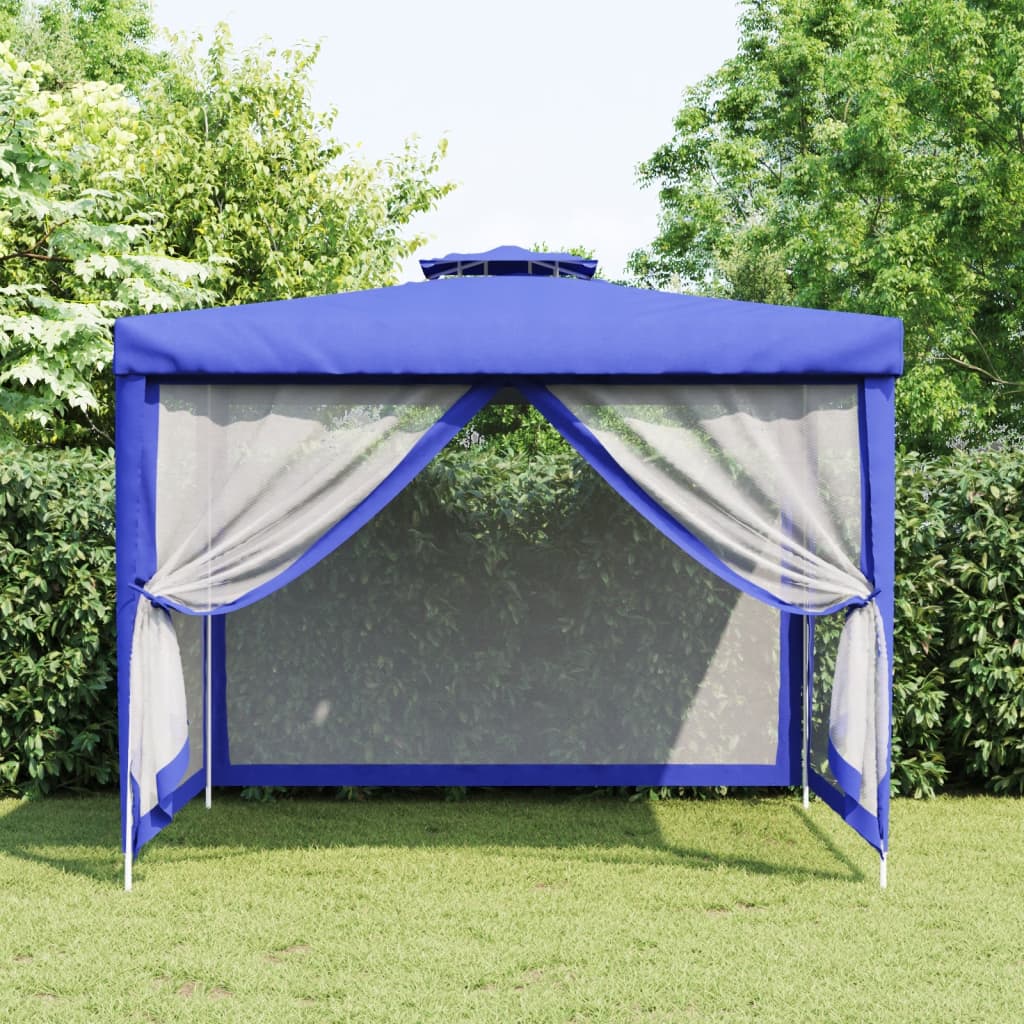 vidaXL Pavillon mit Doppeldach Blau 3x3x2,68 m Stoff