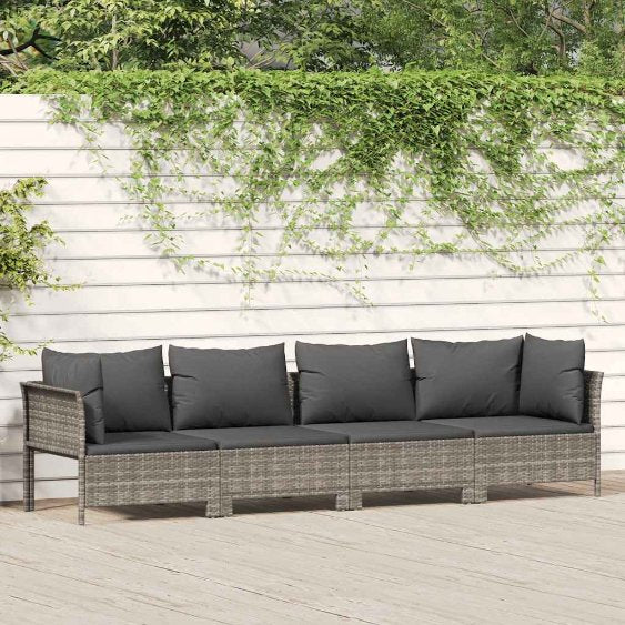 vidaXL 2-teiliges Garten-Lounge-Set mit Kissen Grau Poly Rattan