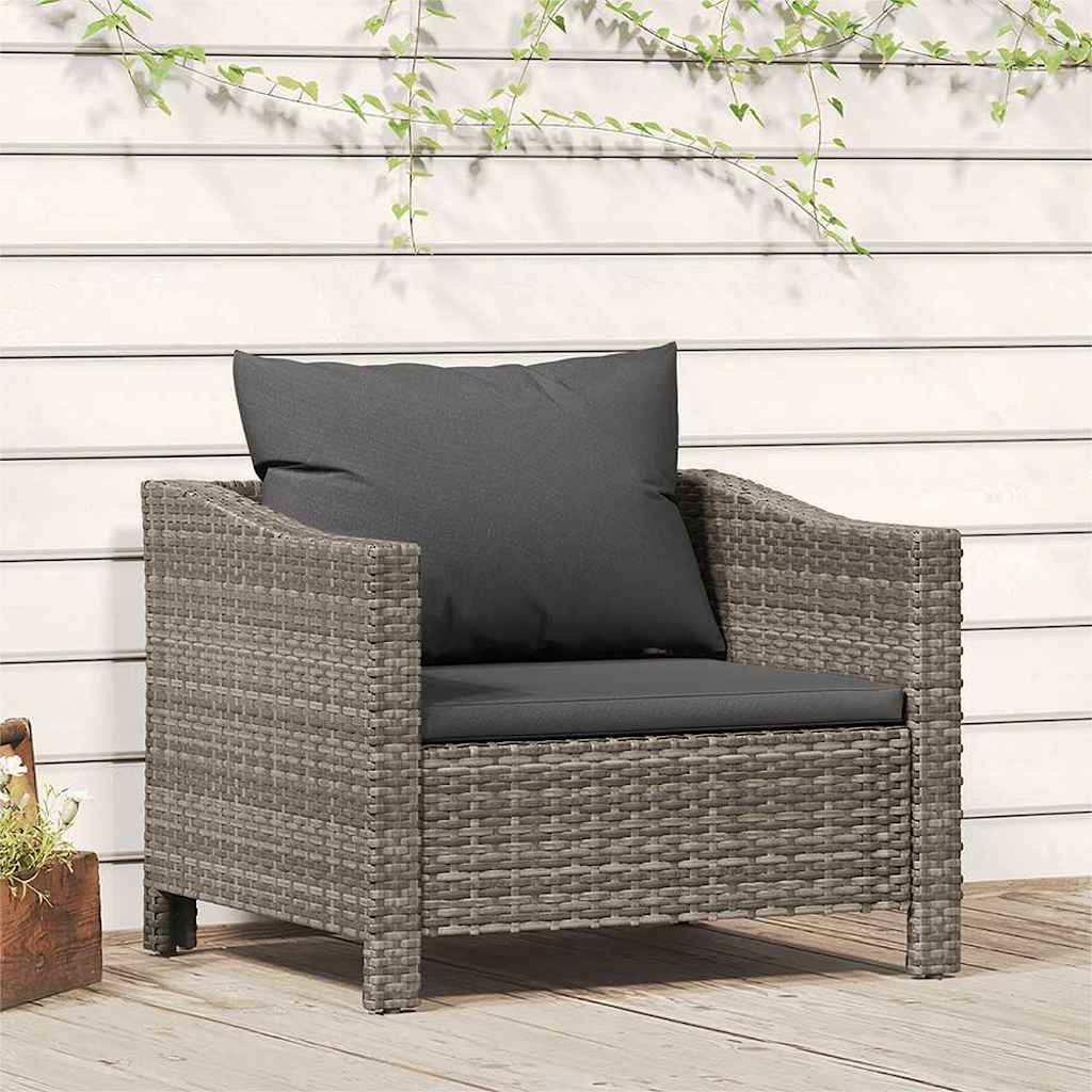 vidaXL 2-teiliges Garten-Lounge-Set mit Kissen Grau Poly Rattan
