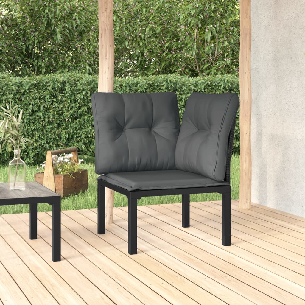 vidaXL Garten-Eckstuhl mit Kissen Schwarz und Grau Poly Rattan