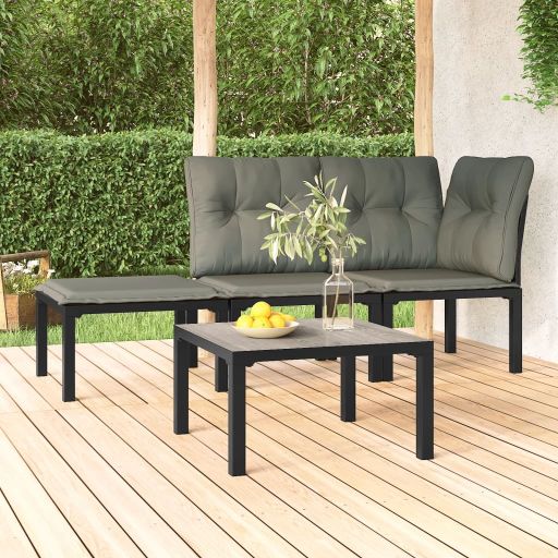 vidaXL Garten-Eckstuhl mit Kissen Schwarz und Grau Poly Rattan