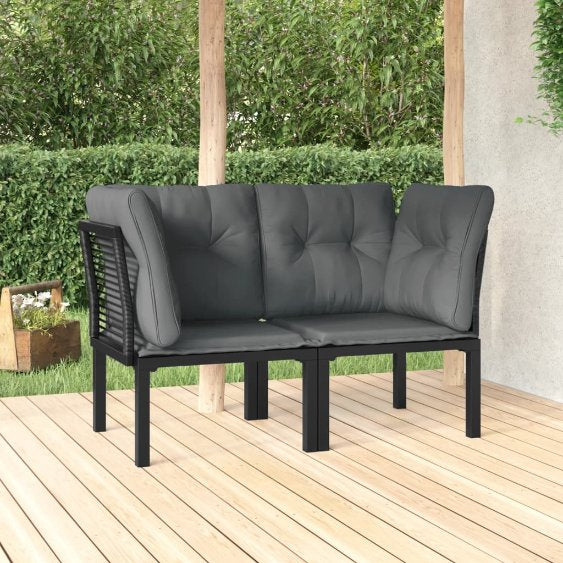 vidaXL Garten-Eckstuhl mit Kissen Schwarz und Grau Poly Rattan