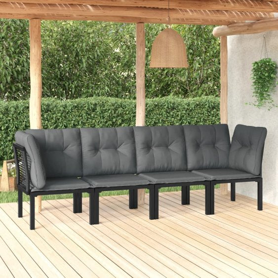 vidaXL Garten-Eckstuhl mit Kissen Schwarz und Grau Poly Rattan