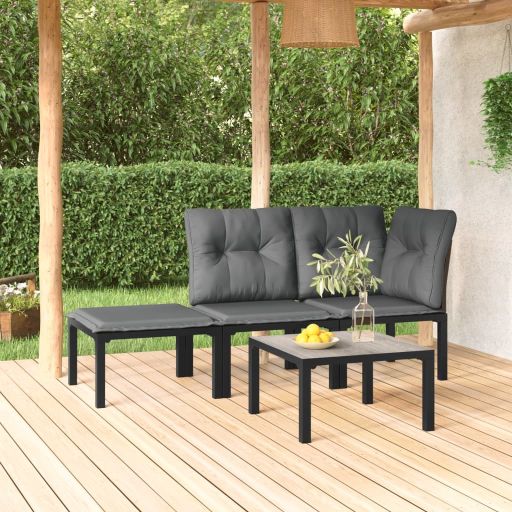 vidaXL Garten-Eckstuhl mit Kissen Schwarz und Grau Poly Rattan