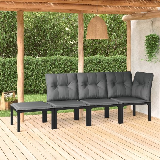 vidaXL Garten-Eckstuhl mit Kissen Schwarz und Grau Poly Rattan