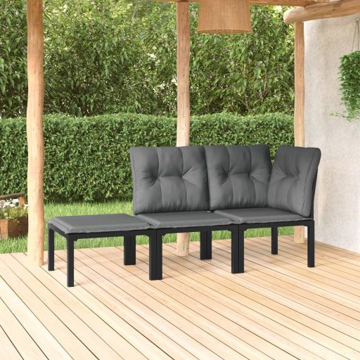 vidaXL Garten-Eckstuhl mit Kissen Schwarz und Grau Poly Rattan