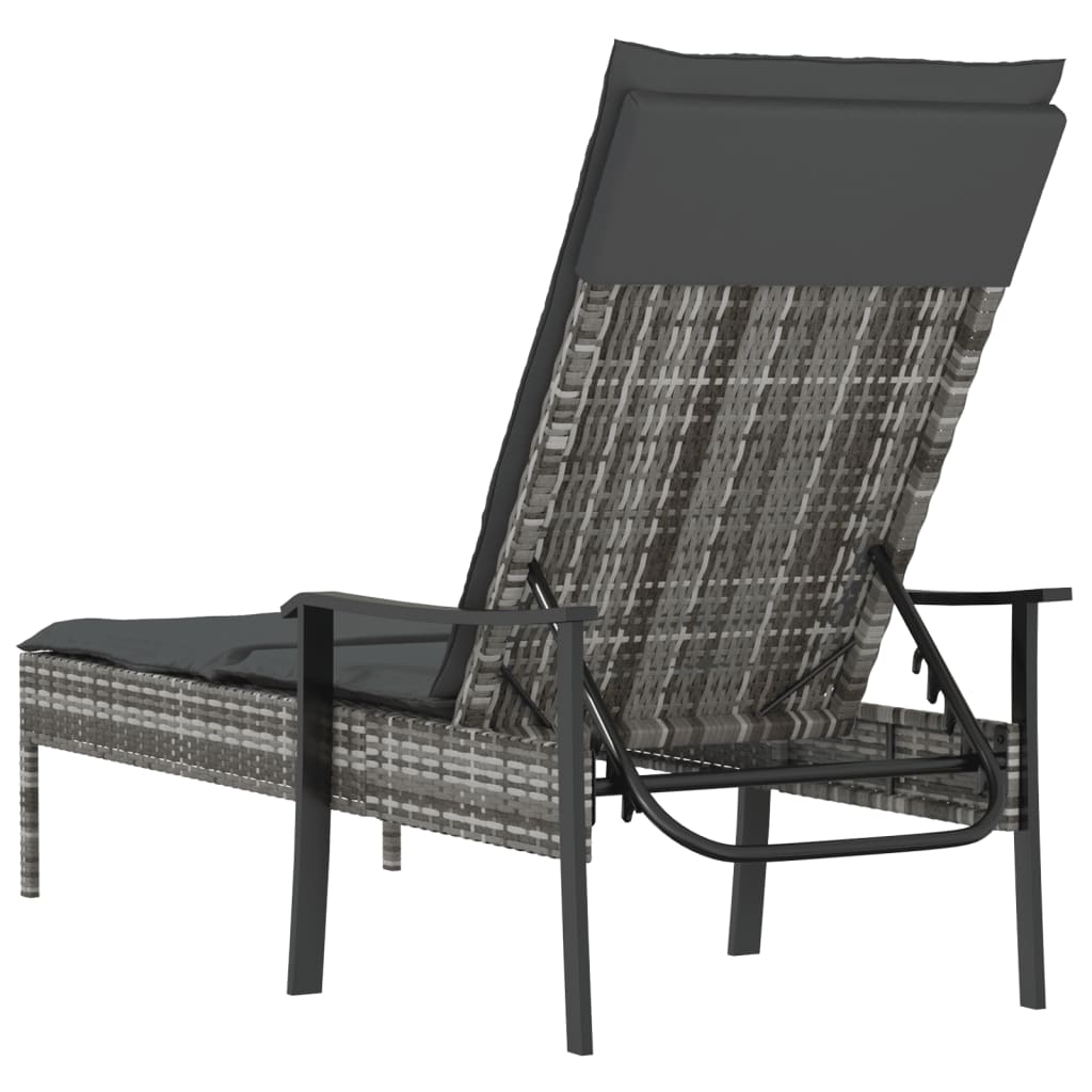 vidaXL Sonnenliege mit Auflage Grau Poly Rattan