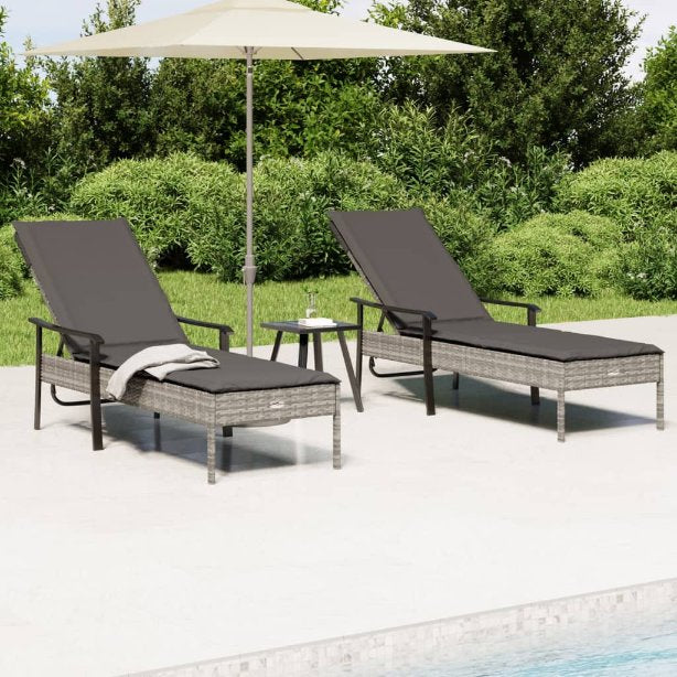 vidaXL Sonnenliege mit Auflage Grau Poly Rattan