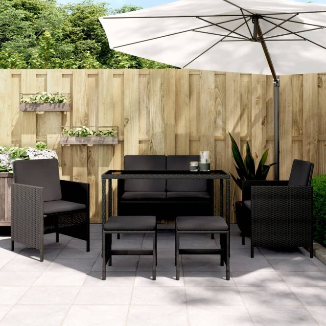 vidaXL 6-tlg. Garten-Essgruppe mit Kissen Braun Poly Rattan