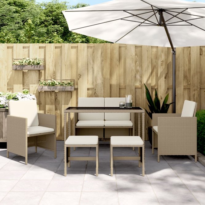 vidaXL 6-tlg. Garten-Essgruppe mit Kissen Braun Poly Rattan