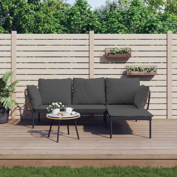 vidaXL 3-tlg. Garten-Lounge-Set mit Kissen Beige Poly Rattan