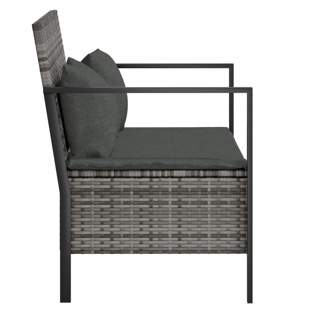 vidaXL Gartenbank 2-Sitzer mit Kissen Grau Poly Rattan