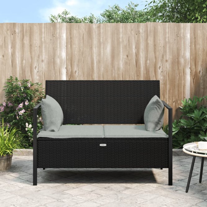 vidaXL Gartenbank 2-Sitzer mit Kissen Grau Poly Rattan