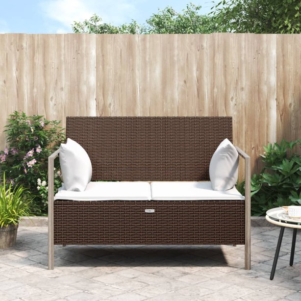 vidaXL Gartenbank 2-Sitzer mit Kissen Grau Poly Rattan