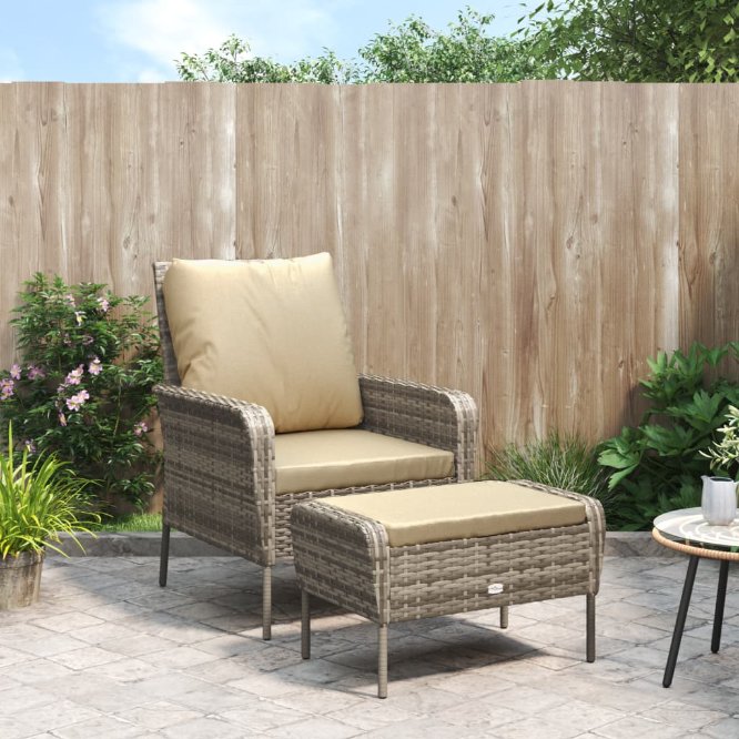 vidaXL Gartenstuhl mit Fußhocker Hellbraun Poly Rattan
