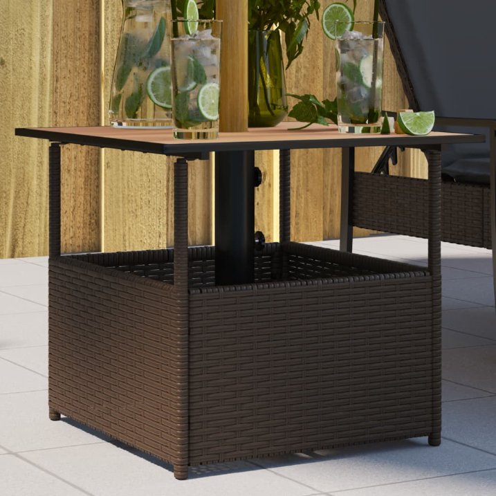 vidaXL Gartentisch mit Schirmloch Schwarz 55x55x46,5 cm Poly Rattan