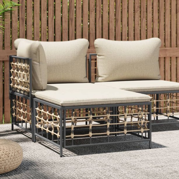 vidaXL Garten-Ecksofa mit Beige Kissen Poly Rattan