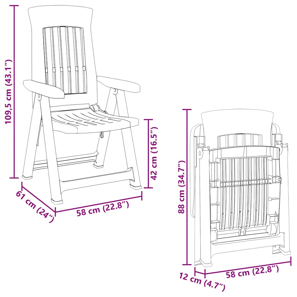 vidaXL Gartenstühle 2 Stk. Verstellbar Weiß PP