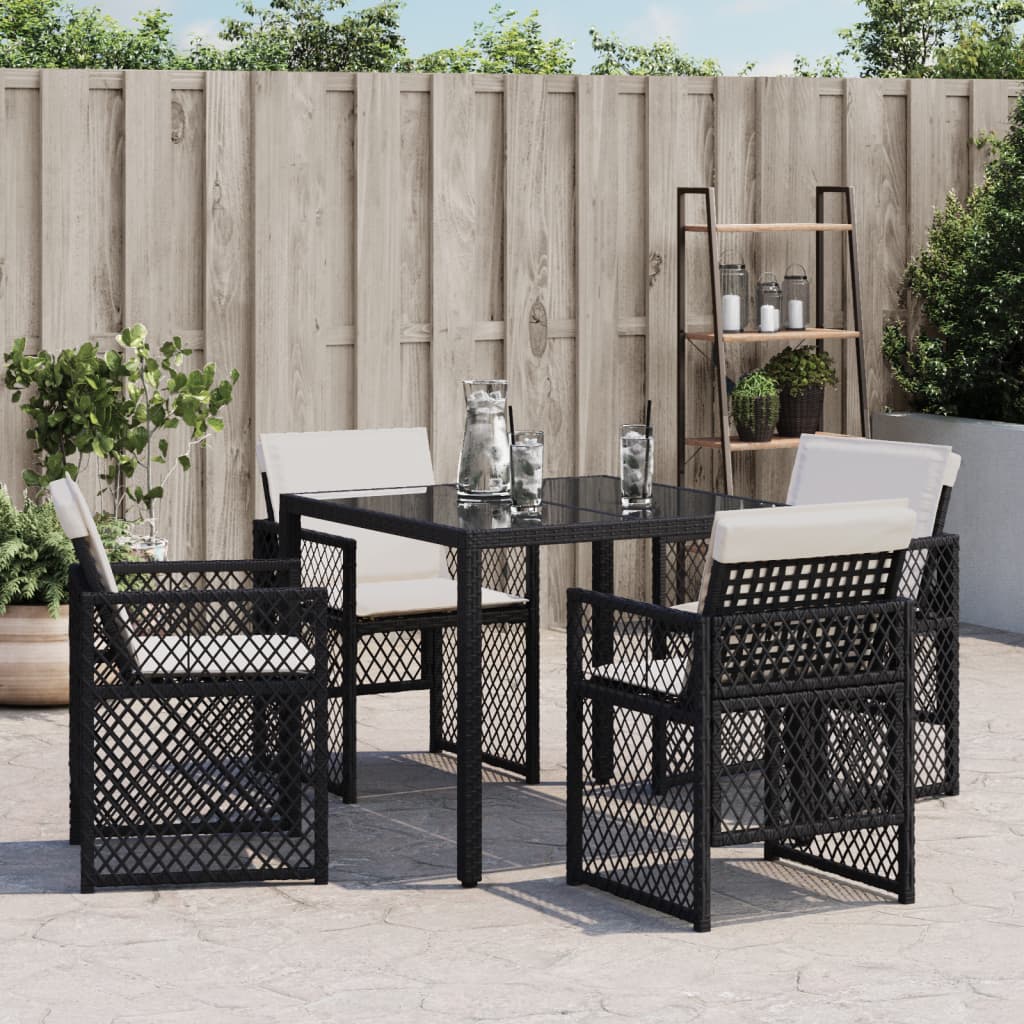 vidaXL Gartenstühle mit Kissen 4 Stk. Schwarz Poly Rattan