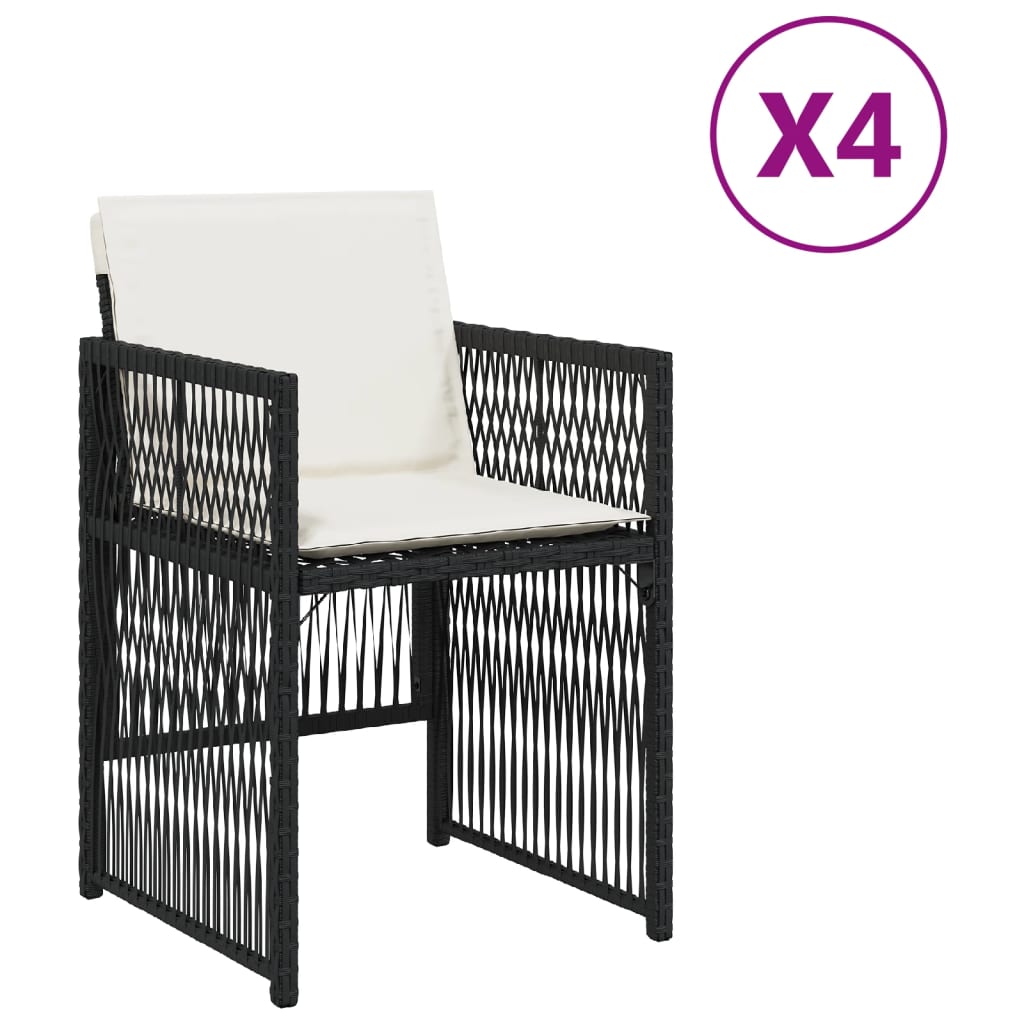 vidaXL Gartenstühle mit Kissen 4 Stk. Schwarz Poly Rattan