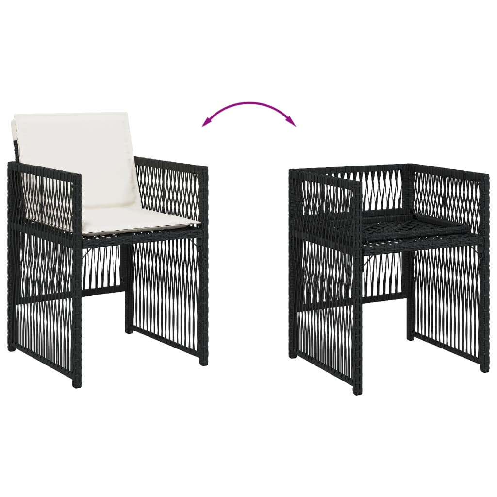 vidaXL Gartenstühle mit Kissen 4 Stk. Schwarz Poly Rattan