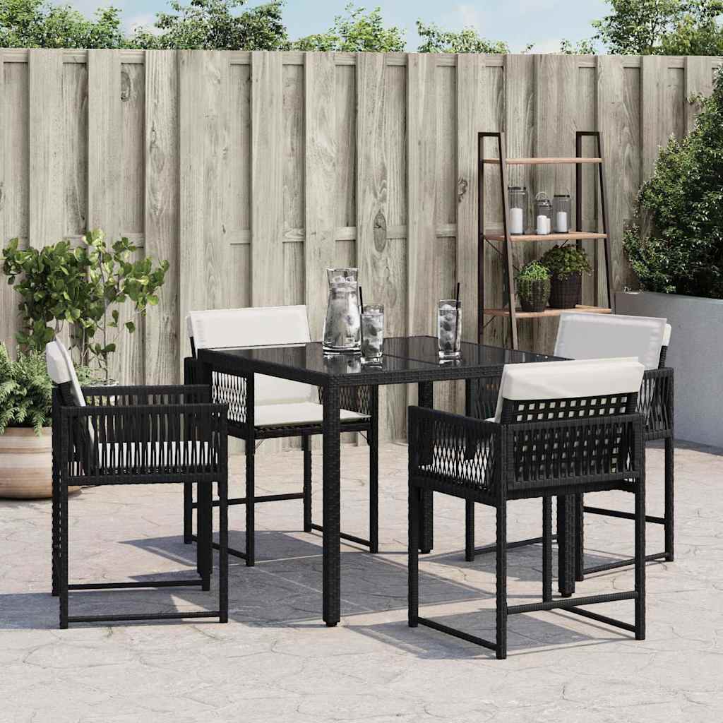 vidaXL Gartenstühle mit Kissen 4 Stk. Schwarz Poly Rattan