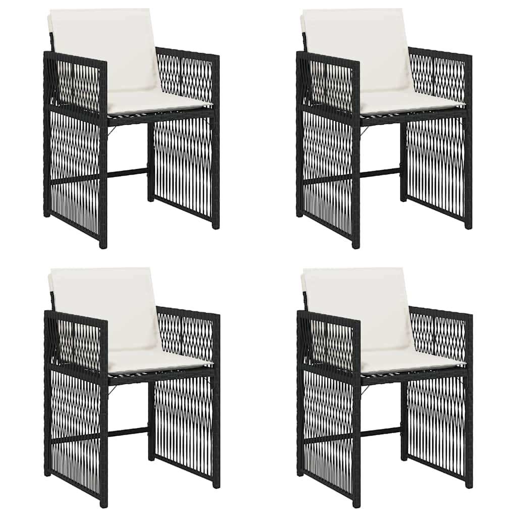 vidaXL Gartenstühle mit Kissen 4 Stk. Schwarz Poly Rattan
