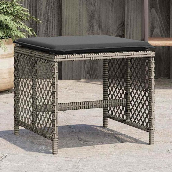 vidaXL Gartenhocker mit Kissen 4 Stk. Schwarz 41x41x36 cm Poly Rattan