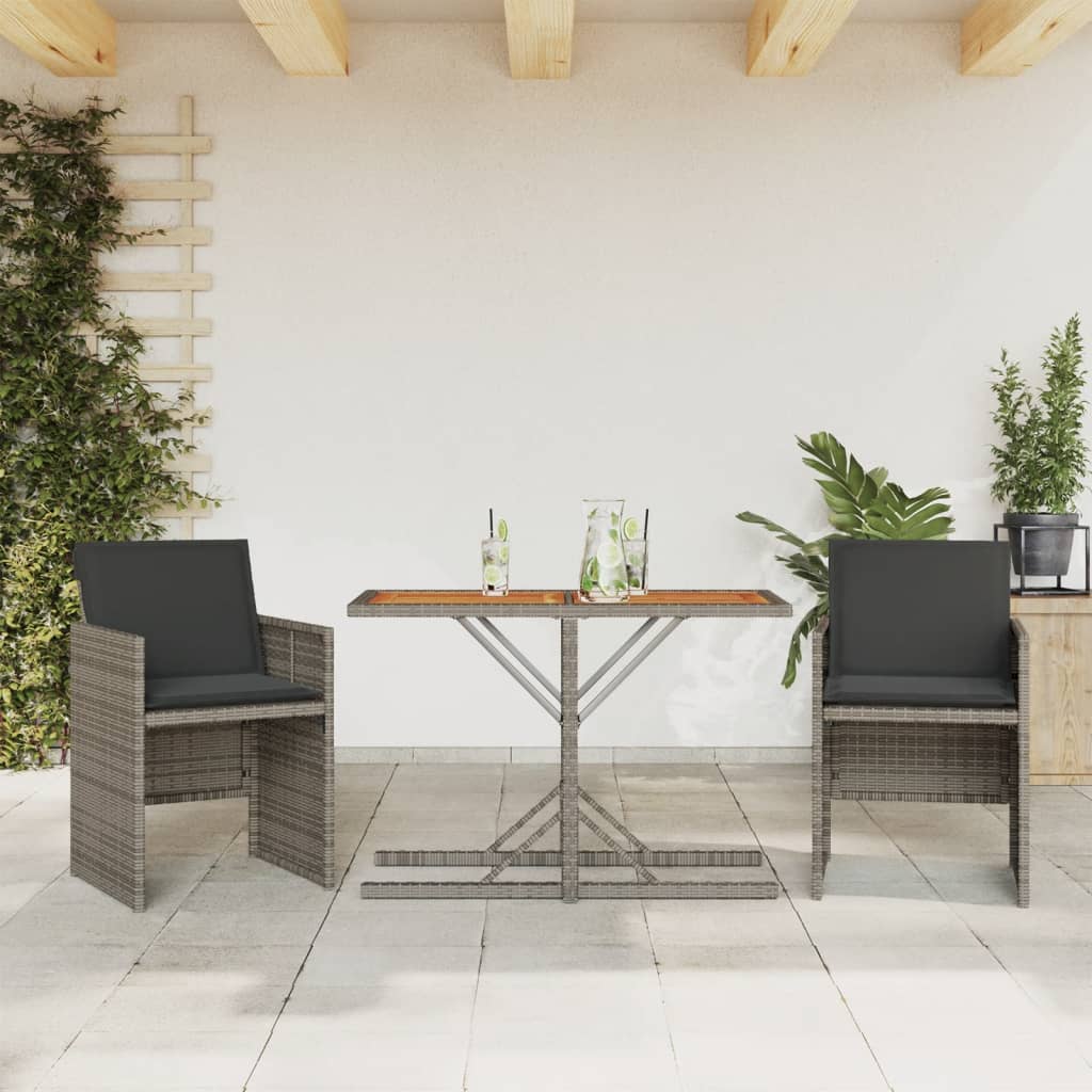 vidaXL 3-tlg. Bistro-Set mit Kissen Schwarz Poly Rattan