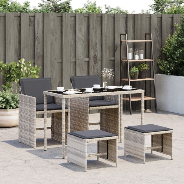 vidaXL 5-tlg. Garten-Essgruppe mit Kissen Schwarz Poly Rattan