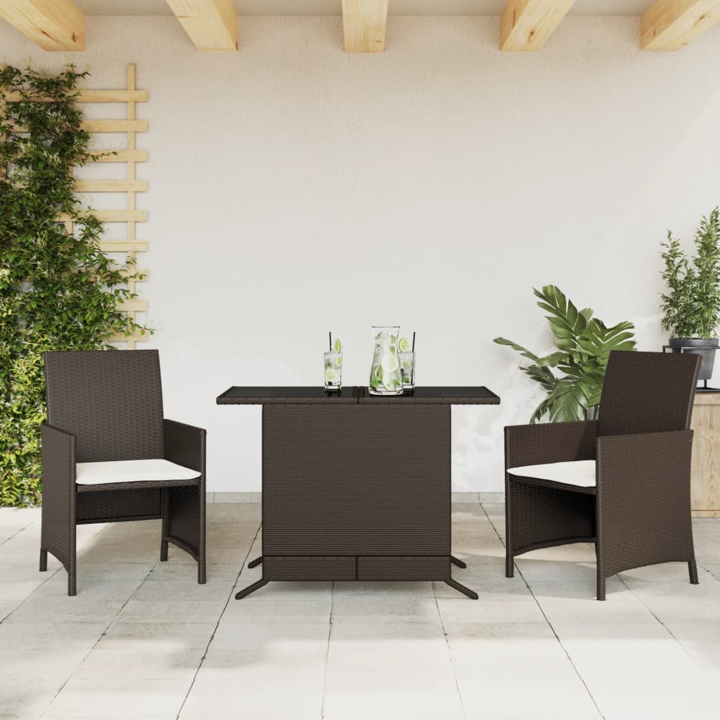 vidaXL 3-tlg. Bistro-Set mit Kissen Schwarz Poly Rattan