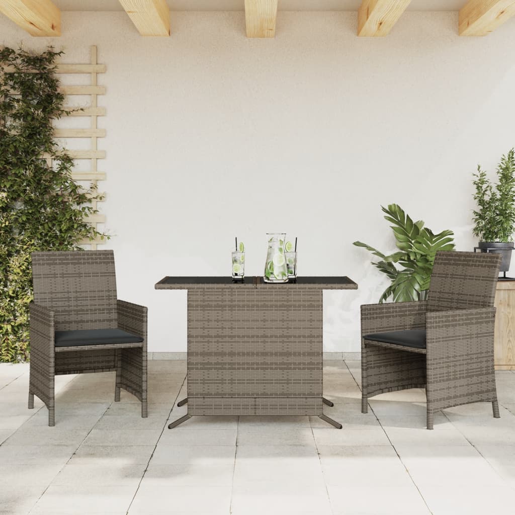 vidaXL 3-tlg. Bistro-Set mit Kissen Schwarz Poly Rattan