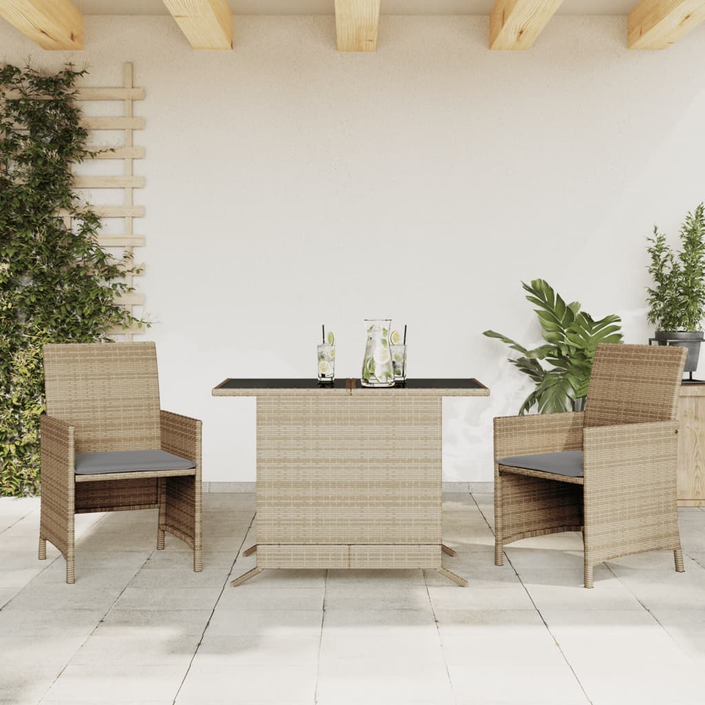 vidaXL 3-tlg. Bistro-Set mit Kissen Schwarz Poly Rattan