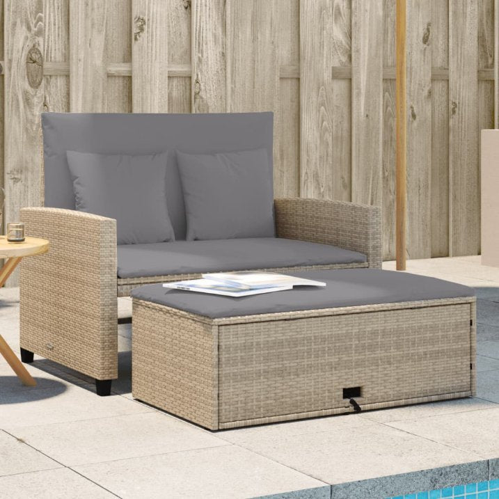 vidaXL Gartensofa mit Kissen 2-Sitzer Schwarz Poly Rattan