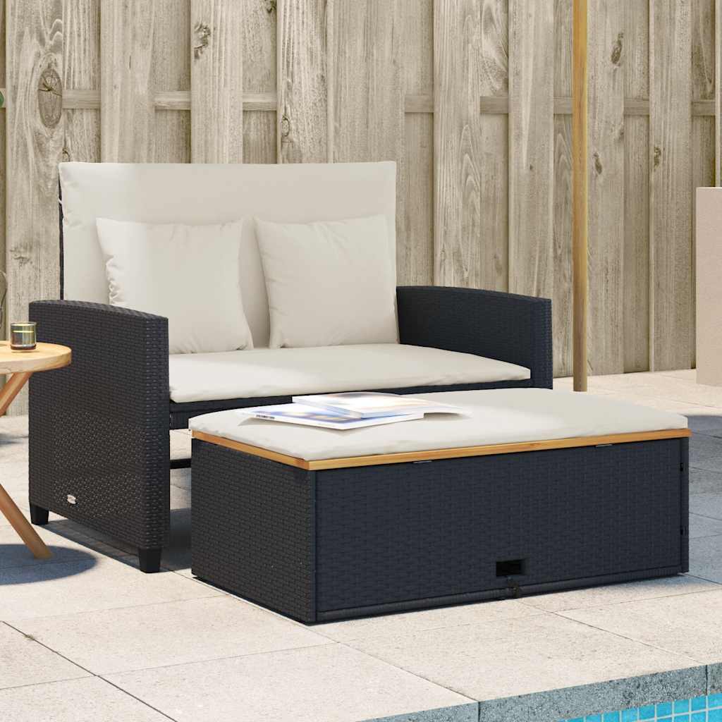 vidaXL Gartensofa mit Kissen 2-Sitzer Schwarz Poly Rattan