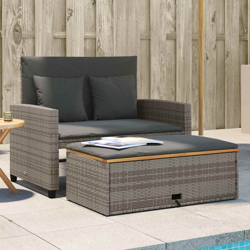 vidaXL Gartensofa mit Kissen 2-Sitzer Schwarz Poly Rattan
