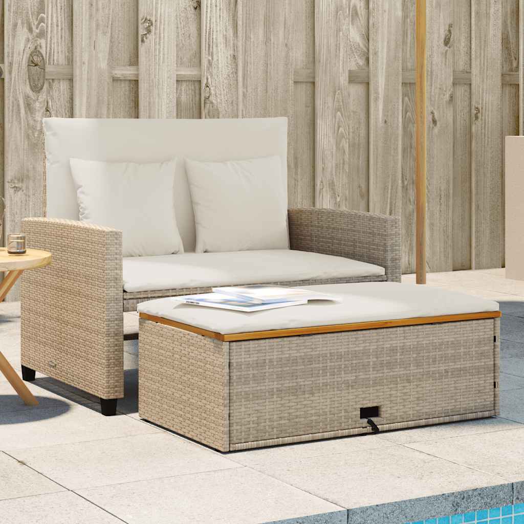 vidaXL Gartensofa mit Kissen 2-Sitzer Schwarz Poly Rattan
