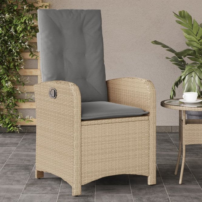 vidaXL Gartensessel Verstellbar mit Kissen Schwarz Poly Rattan