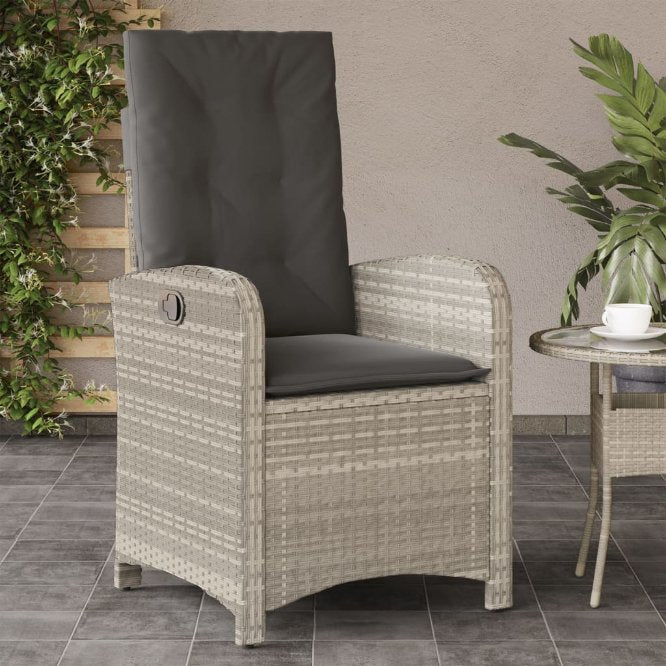 vidaXL Gartensessel Verstellbar mit Kissen Schwarz Poly Rattan