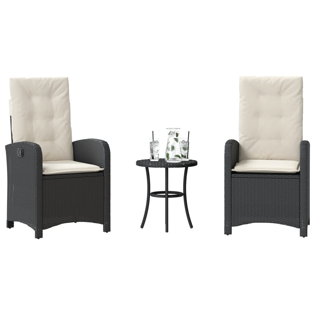 vidaXL 3-tlg. Bistro-Set mit Kissen Schwarz Poly Rattan