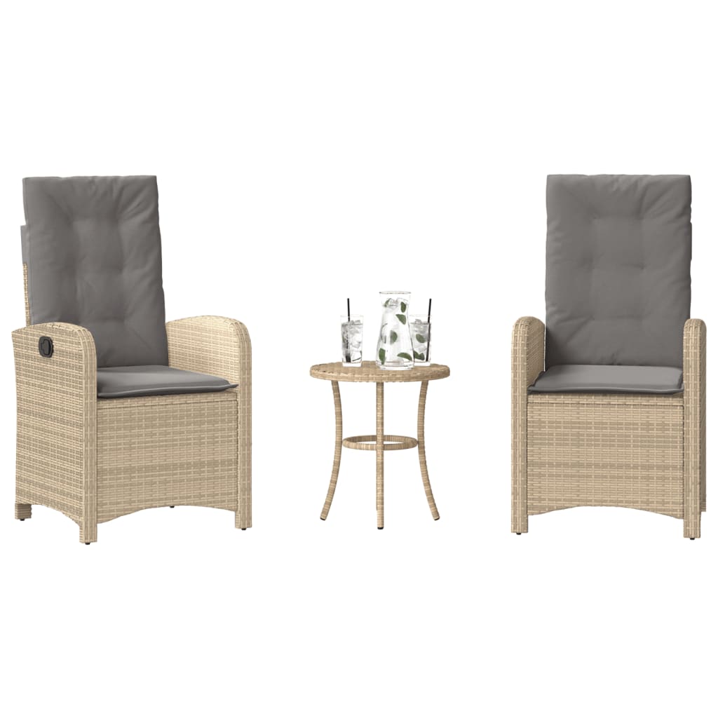 vidaXL 3-tlg. Bistro-Set mit Kissen Schwarz Poly Rattan