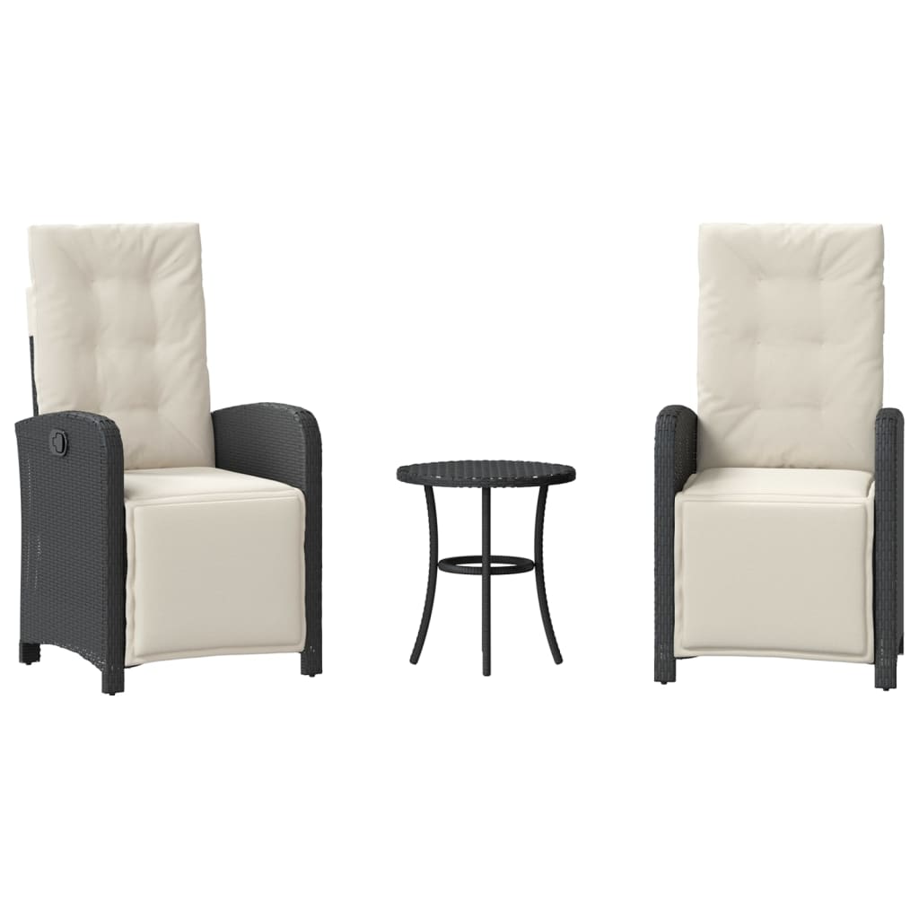 vidaXL 3-tlg. Bistro-Set mit Kissen Schwarz Poly Rattan