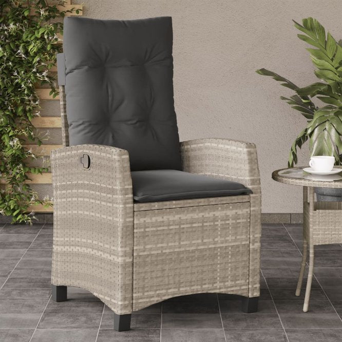 vidaXL Gartensessel Verstellbar mit Kissen Schwarz Poly Rattan