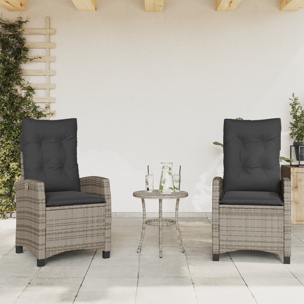 vidaXL Gartensessel Verstellbar mit Kissen Schwarz Poly Rattan