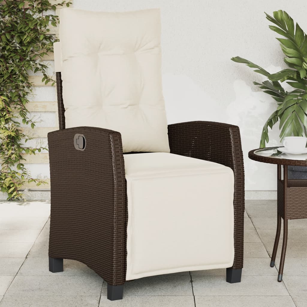 vidaXL Gartensessel Verstellbar mit Kissen Schwarz Poly Rattan