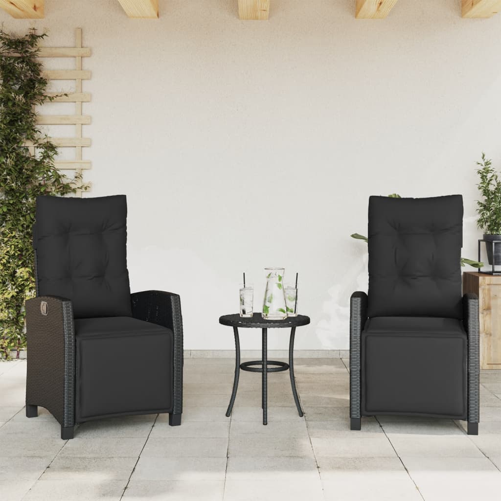 vidaXL Gartensessel Verstellbar mit Kissen Schwarz Poly Rattan