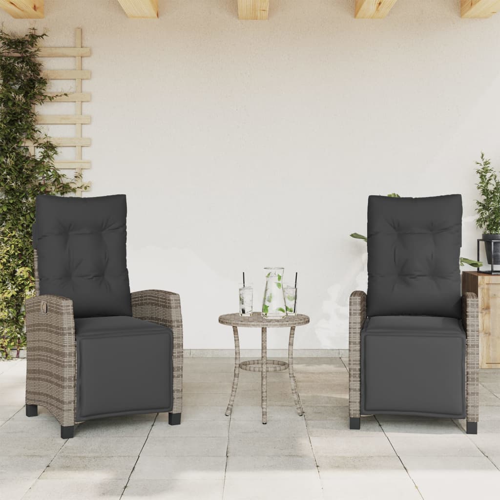 vidaXL Gartensessel Verstellbar mit Kissen Schwarz Poly Rattan