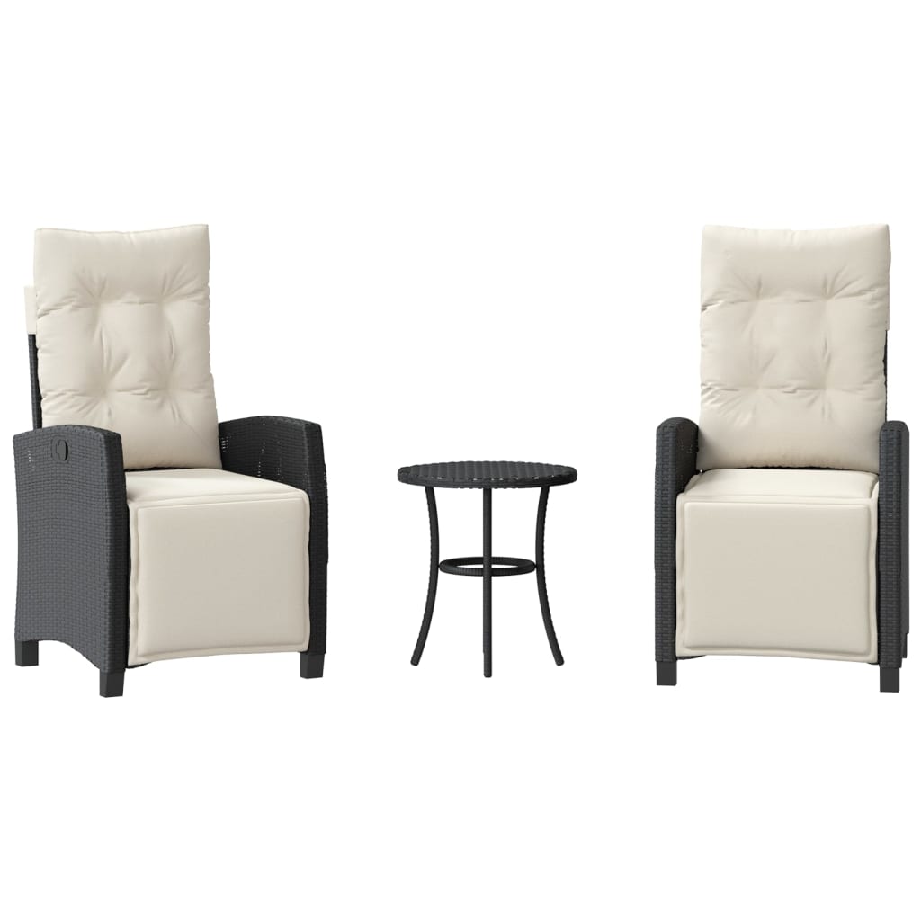 vidaXL 3-tlg. Bistro-Set mit Kissen Schwarz Poly Rattan